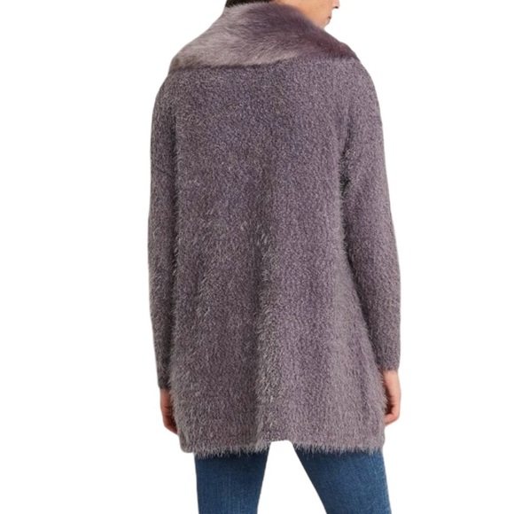 Knox Rose Gray Open Front Cardigan Sweater Faux Fur Detachable Collar Sz. S - Picture 3 of 15
